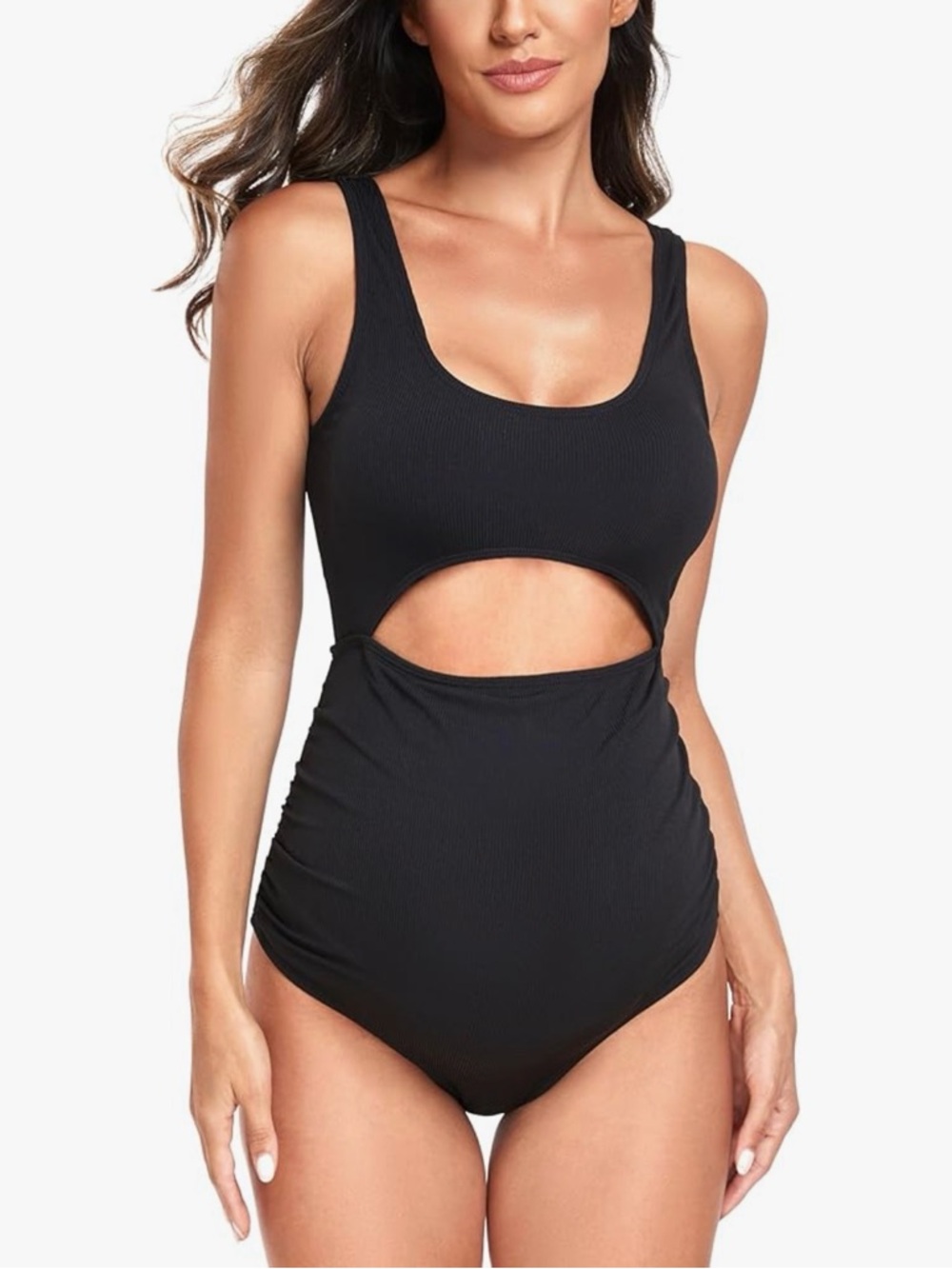 EastElegant Maternity Cutout One Piece Swimwear Black Ribbed Bathing Suit XXL